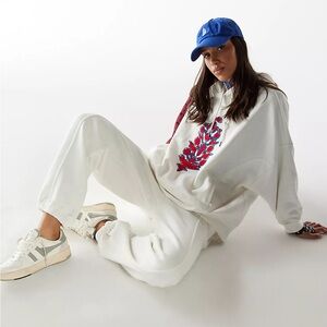 Free People Sprint To The Finish Chenille Logo Hoodie in Ivory